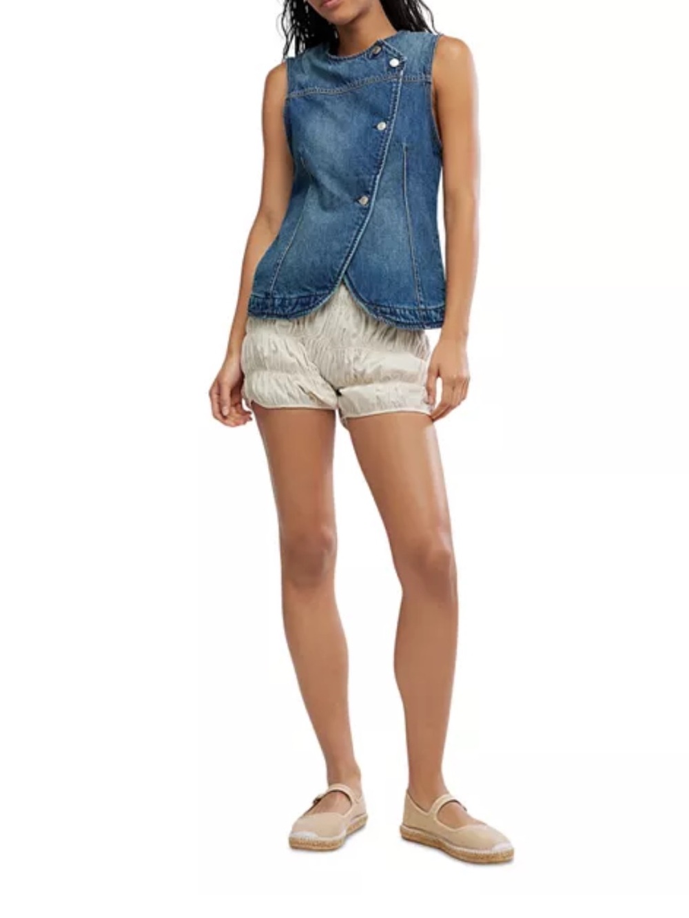 Free People We the Free Maris Denim Vest Top Small NWT Pockets 100% Cotton
